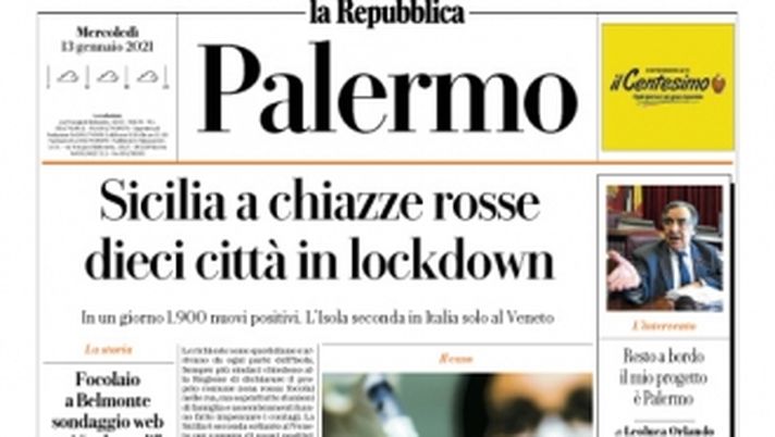 Prima Pagina, Repubblica Palermo: “Sicilia a chiazze rosse, dieci città in lockdown” Prima Pagina, Repubblica Palermo: “Sicilia a chiazze rosse, dieci città in lockdown”