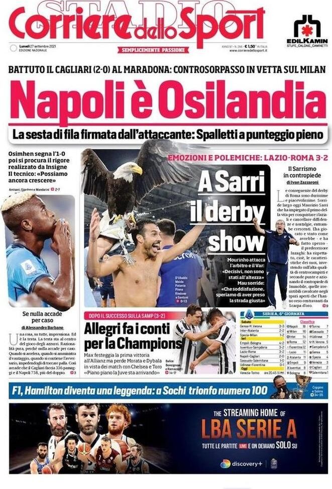 Prima Pagina, Corriere dello Sport: “Napoli è Osilandia! A Sarri il derby show”  Prima Pagina, Corriere dello Sport: “Napoli è Osilandia! A Sarri il derby show”