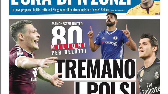 Prima Pagina, Tuttosport: “Manchester United, 80 milioni per Belotti. Juventus, è l’ora di N’Zonzi” 