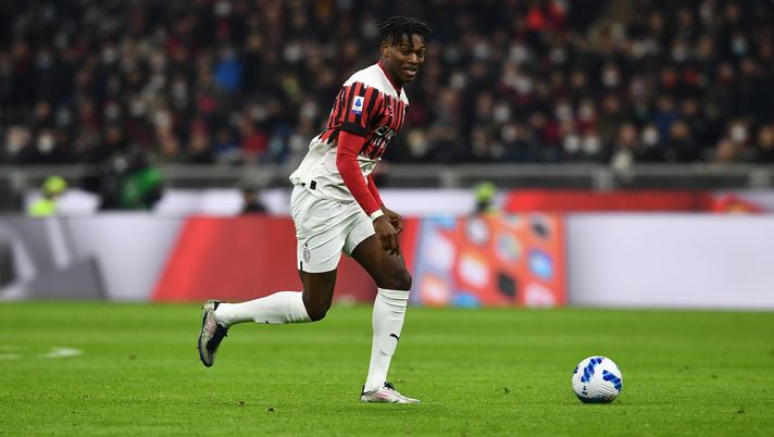 MILAN, ITALY - APRIL 04: Rafael Leao of AC Milan in action during the Serie A match between AC Milan and Bologna FC at Stadio Giuseppe Meazza on April 04, 2022 in Milan, Italy. (Photo by Claudio Villa/AC Milan via Getty Images)
