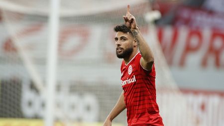 PORTO ALEGRE, BRAZIL - AUGUST 15: Yuri Alberto of Internacional celebrates after scoring the second goal of his team during the match between Internacional and Fluminense as part of Brasileirao Series A 2021 at Beira Rio Stadium on August 15, 2021, in Porto Alegre, Brazil. (Photo by Silvio Avila/Getty Images)