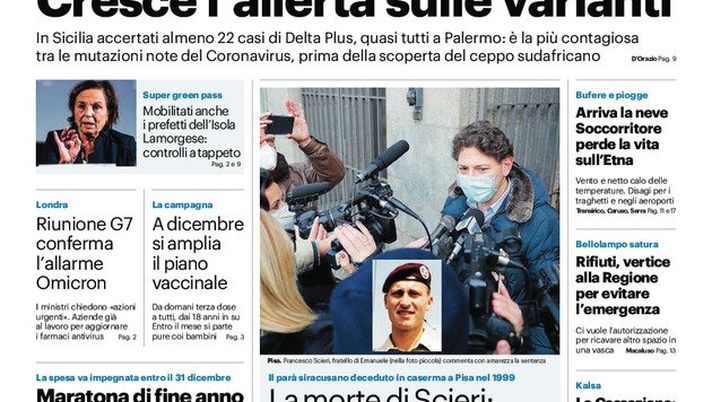 Prima Pagina, Giornale di Sicilia: “Cresce l’allerta sulle varianti” 