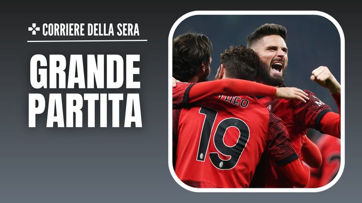 L'esultanza dei giocatori rossoneri per il gol di Theo Hernández (difensore AC Milan) in Milan-Roma 3-1 (Serie A 2023-2024) | News (Getty Images) esultanza gol Theo Hernández AC Milan Milan-Roma 3-1 Serie A 2023-2024