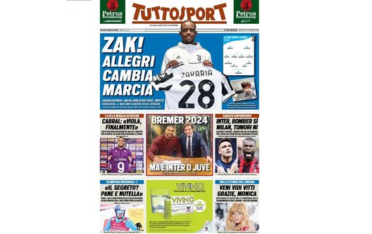 Prima Pagina, Tuttosport: “Zak! Allegri cambia marcia” Prima Pagina