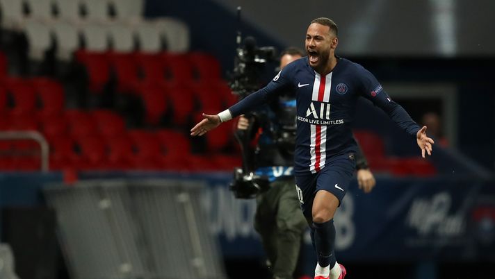 PARIS, FRANCE - MARCH 11: (FREE FOR EDITORIAL USE) In this handout image provided by UEFA, Neymar of Paris Saint-Germain celebrates after scoring his team's first goal during the UEFA Champions League round of 16 second leg match between Paris Saint-Germain and Borussia Dortmund at Parc des Princes on March 11, 2020 in Paris, France. The match is played behind closed doors as a precaution against the spread of COVID-19 (Coronavirus). (Photo by UEFA - Handout/UEFA via Getty Images) PARIS, FRANCE - MARCH 11: (FREE FOR EDITORIAL USE) In this handout image provided by UEFA, Neymar of Paris Saint-Germain celebrates after scoring his team's first goal during the UEFA Champions League round of 16 second leg match between Paris Saint-Germain and Borussia Dortmund at Parc des Princes on March 11, 2020 in Paris, France. The match is played behind closed doors as a precaution against the spread of COVID-19 (Coronavirus). (Photo by UEFA - Handout/UEFA via Getty Images)