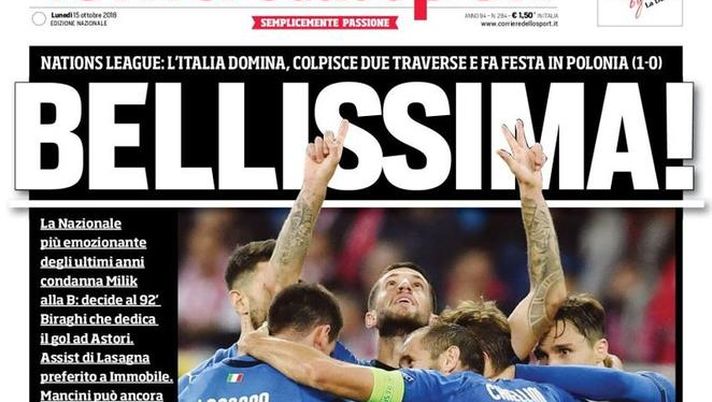 Prima Pagina, Corriere dello Sport: “Bellissima! Piatek, è Roma-Napoli. Berlusconi boccia Rino. Mini gioia per Ronaldo…” 