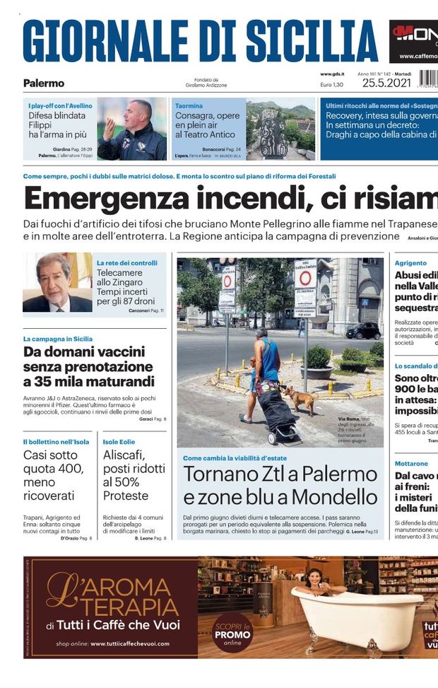 Prima Pagina, Giornale di Sicilia: “Emergenza incendi, ci risiamo. Difesa blindata, Filippi ha l’arma in più” Prima Pagina, Giornale di Sicilia: “Emergenza incendi, ci risiamo. Difesa blindata, Filippi ha l’arma in più”