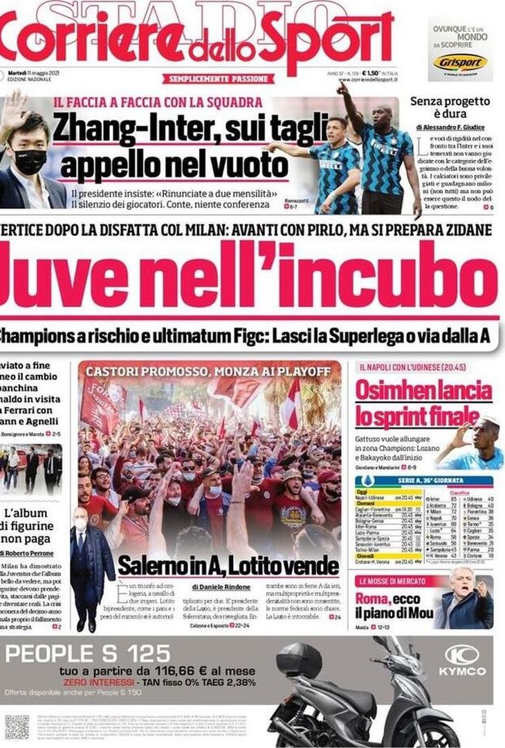  Il Corriere dello Sport, la prima pagina di oggi, martedì 11 maggio 2021 