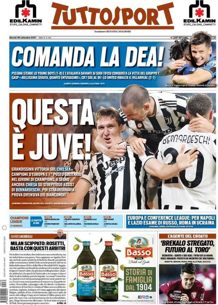 Tuttosport, la prima pagina di oggi, giovedì 30 settembre 2021 Tuttosport, la prima pagina di oggi, giovedì 30 settembre 2021