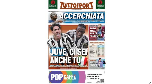 Prima Pagina, Tuttosport: “Juve, ci sei anche tu. Vlahovic e Zakaria…” Prima Pagina