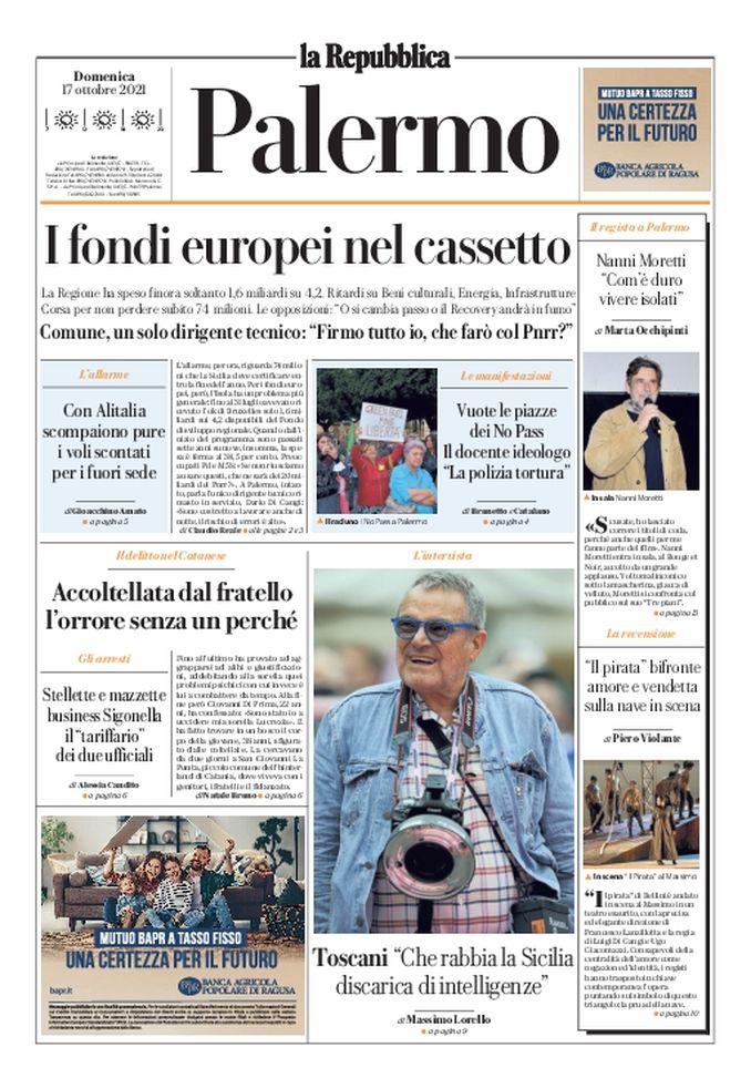 Prima Pagina, La Repubblica-Palermo: “I fondi europei nel cassetto” Prima Pagina, La Repubblica-Palermo: “I fondi europei nel cassetto” - immagine 1