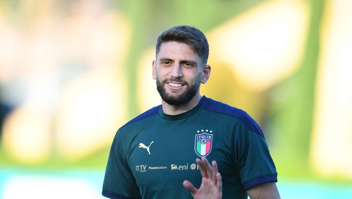 FLORENCE, ITALY - JUNE 29: Domenico Berardi of Italy in action during a Italy training session at Centro Tecnico Federale di Coverciano on June 29, 2021 in Florence, Italy. (Photo by Claudio Villa/Getty Images) 
