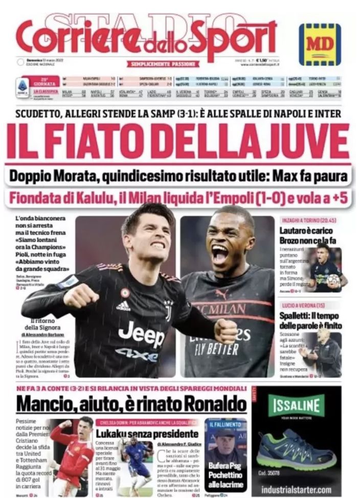 Prima Pagina, Corriere dello Sport: “Il fiato della Juve. Max fa paura”  Prima Pagina, Corriere dello Sport: “Il fiato della Juve. Max fa paura” - immagine 1