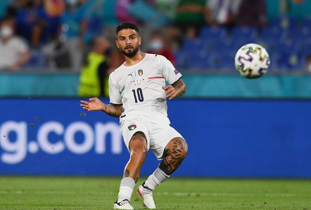  ROME, ITALY - JUNE 11: Lorenzo Insigne of Italy scores their side's third goal during the UEFA Euro 2020 Championship Group A match between Turkey and Italy at the Stadio Olimpico on June 11, 2021 in Rome, Italy. (Photo by Claudio Villa/Getty Images) 