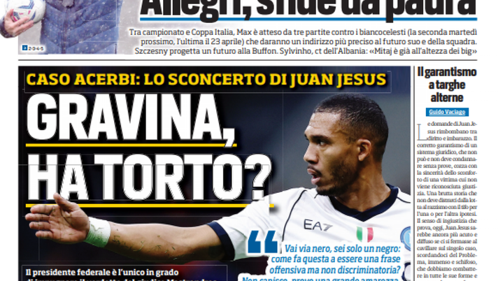 EDICOLA TS / Caso Acerbi: lo sconcerto di Juan Jesus. Gravina, ha torto? - immagine 1