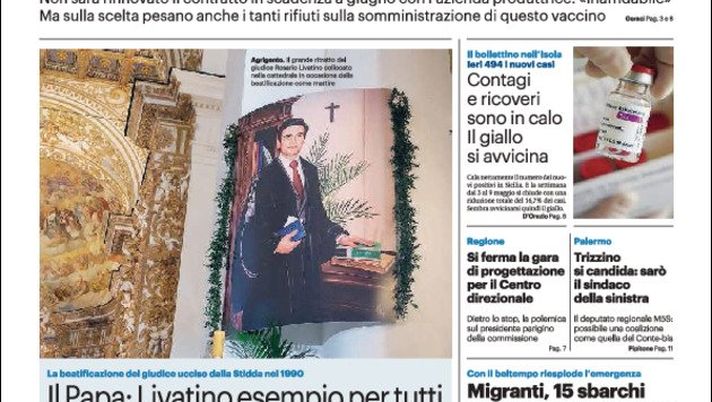 Prima Pagina, Giornale di Sicilia: ““L&#8217;Europa taglia AstraZeneca. Palermo avanti tutta&#8221; 