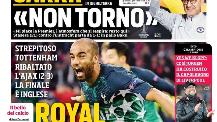 Prima Pagina, Corriere dello Sport: “Royal Champions. Sarri: ‘Non torno’. Allegri è un giallo” 