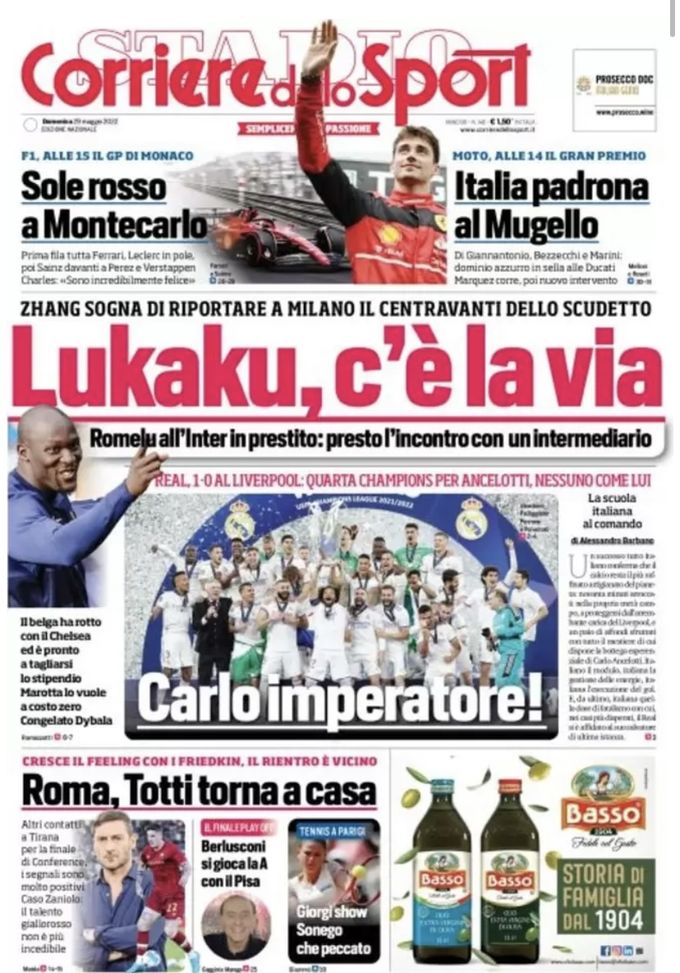 Prima Pagina, Corriere dello Sport: “Lukaku, c’è la via. Carlo imperatore!” Prima Pagina, Corriere dello Sport: “Lukaku, c’è la via. Carlo imperatore!” - immagine 1