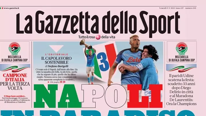 Scudetto Napoli, la prima pagina incorniciata della Gazzetta in regalo con La Gazzetta dello Sport - immagine 1
