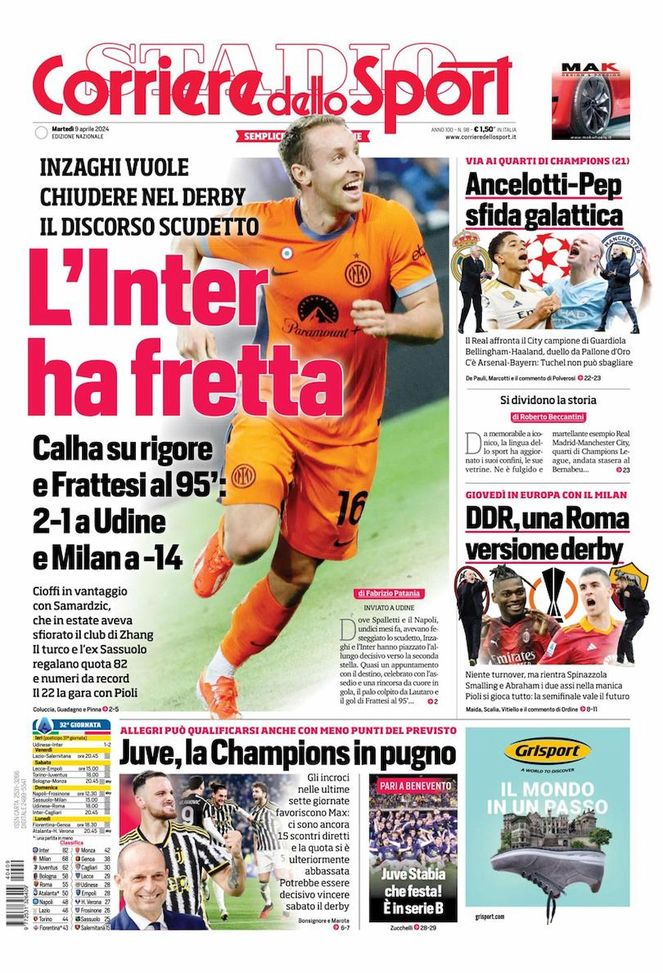 EDICOLA CDS – L’Inter ha fretta: Inzaghi vuole chiudere nel derby il discorso scudetto - immagine 1
