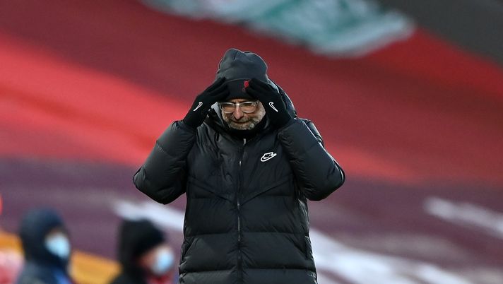 LIVERPOOL, ENGLAND - FEBRUARY 07: Jurgen Klopp, Manager of Liverpool reacts during the Premier League match between Liverpool and Manchester City at Anfield on February 07, 2021 in Liverpool, England. Sporting stadiums around the UK remain under strict restrictions due to the Coronavirus Pandemic as Government social distancing laws prohibit fans inside venues resulting in games being played behind closed doors. (Photo by Laurence Griffiths/Getty Images) LIVERPOOL, ENGLAND - FEBRUARY 07: Jurgen Klopp, Manager of Liverpool reacts during the Premier League match between Liverpool and Manchester City at Anfield on February 07, 2021 in Liverpool, England. Sporting stadiums around the UK remain under strict restrictions due to the Coronavirus Pandemic as Government social distancing laws prohibit fans inside venues resulting in games being played behind closed doors. (Photo by Laurence Griffiths/Getty Images)