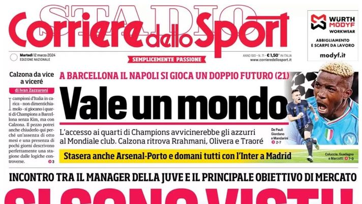 PRIMA PAGINA CORRIERE DELLO SPORT OGGI