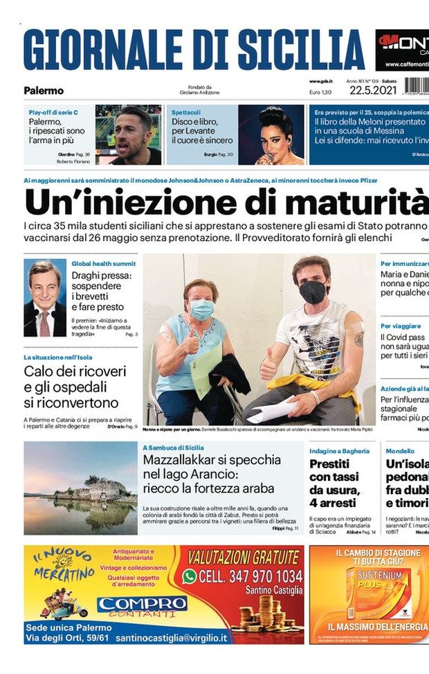 Prima Pagina, Giornale di Sicilia: “Un’iniezione di maturità. Calo dei ricoveri, gli ospedali si riconvertono” Prima Pagina, Giornale di Sicilia: “Un’iniezione di maturità. Calo dei ricoveri, gli ospedali si riconvertono”