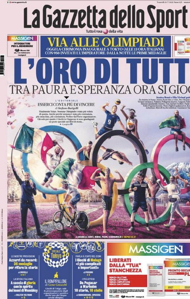 Prima Pagina, Gazzetta dello Sport: &#8220;L&#8217;Oro di tutti, via alle olimpiadi&#8221; 
