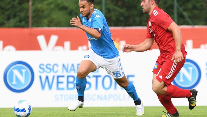 DIMARO, ITALY - JULY 18: Adam Ounas of Napoli during a pre-season friendly between SSC Napoli and Bassa Anaunia on July 18, 2021 in Dimaro, Italy. (Photo by SSC NAPOLI/SSC NAPOLI via Getty Images) DIMARO, ITALY - JULY 18: Adam Ounas of Napoli during a pre-season friendly between SSC Napoli and Bassa Anaunia on July 18, 2021 in Dimaro, Italy. (Photo by SSC NAPOLI/SSC NAPOLI via Getty Images)