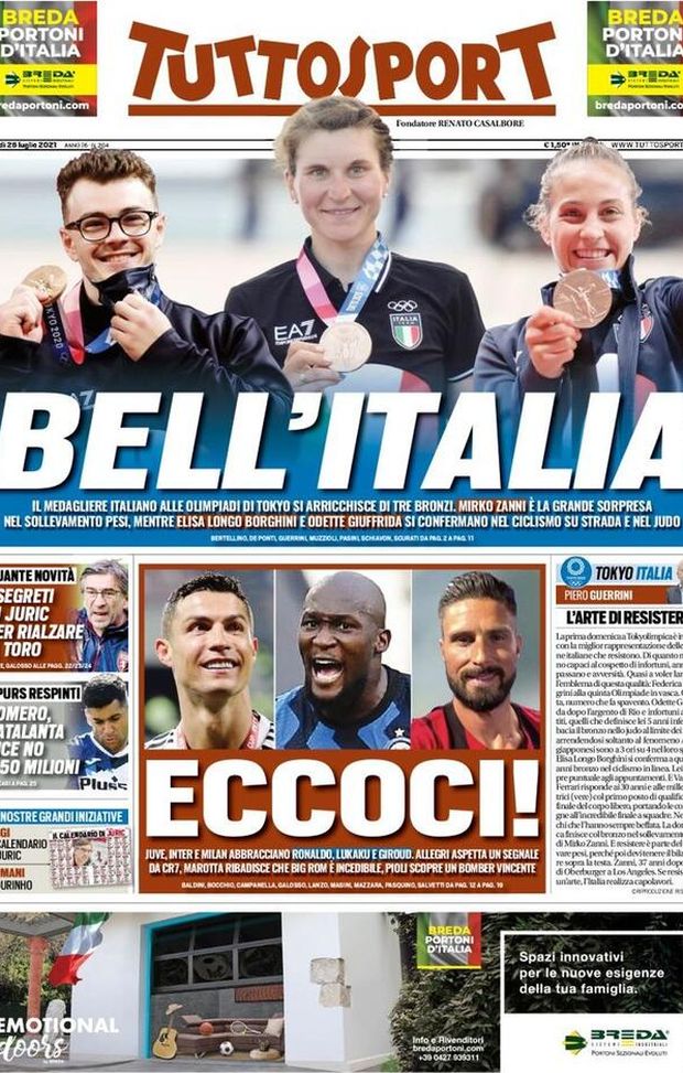 Prima Pagina, Tuttosport: “Eccoci! Romero, l’Atalanta dice no a 50 milioni” Prima Pagina, Tuttosport: “Eccoci! Romero, l’Atalanta dice no a 50 milioni”