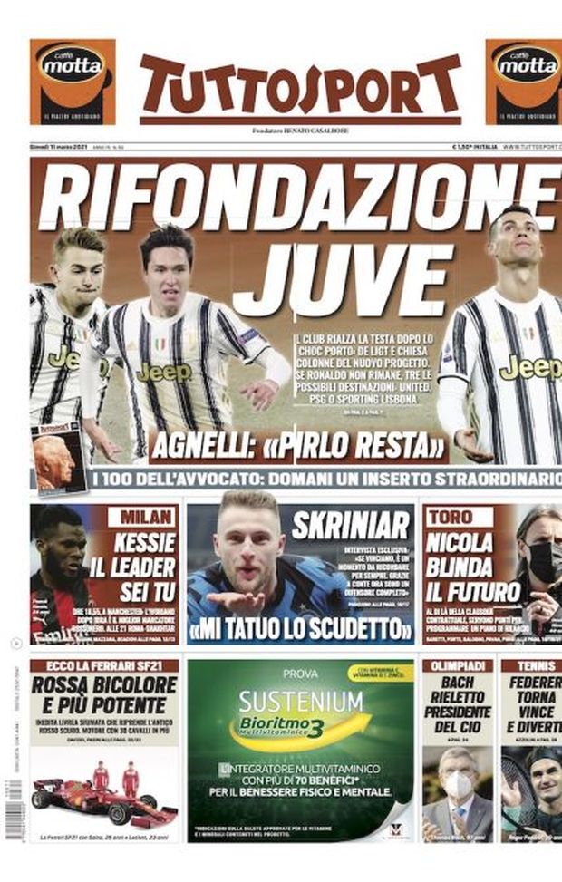 Prima Pagina, Tuttosport: “Rifondazione Juve. Pirlo resta. Se Ronaldo non rimane&#8230;” 