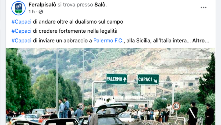 Strage di Capaci, la Feralpisalò: “Oltre il campo, ferita che non deve guarire” palermo