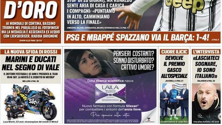 Prima Pagina, Tuttosport: “Ci Penso io! Stasera Porto-Juve andata ottavi di Champions. Covid: Lazio deferita, Toro e Juve aspettano”  Prima Pagina, Tuttosport: “Ci Penso io! Stasera Porto-Juve andata ottavi di Champions. Covid: Lazio deferita, Toro e Juve aspettano”