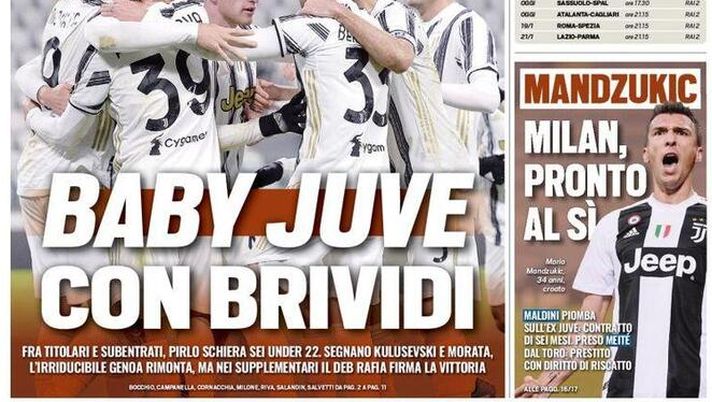 Tuttosport, la prima pagina di oggi, giovedì 14 gennaio 2021 
