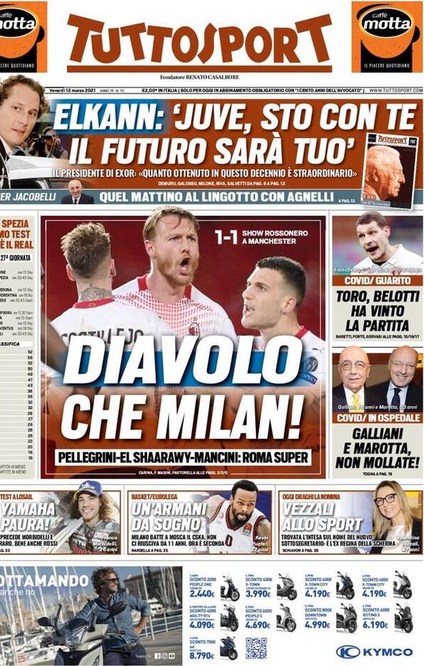 Prima Pagina, Tuttosport: “Diavolo che Milan! Show rossonero a Manchester. Roma super”  Prima Pagina, Tuttosport: “Diavolo che Milan! Show rossonero a Manchester. Roma super”