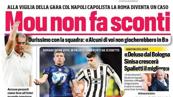 Prima Pagina, Corriere dello Sport: “Mou non fa sconti, Inter-Juve da scudetto”  Prima Pagina, Corriere dello Sport: “Mou non fa sconti, Inter-Juve da scudetto” - immagine 1