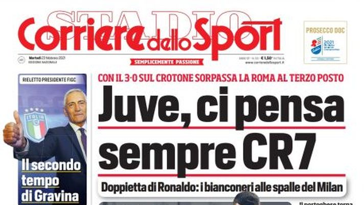 Prima Pagina, Corriere dello Sport: “Juve, ci pensa sempre CR7. Inter, le mosse scudetto” Prima Pagina, Corriere dello Sport: “Juve, ci pensa sempre CR7. Inter, le mosse scudetto”