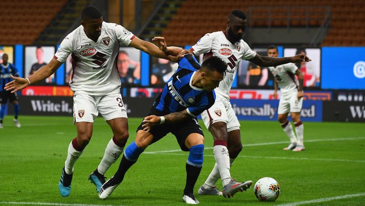 MILAN, ITALY - JULY 13:  Lautaro Martinez of FC Internazionale in action during the Serie A match between FC Internazionale and  Torino FC at Stadio Giuseppe Meazza on July 13, 2020 in Milan, Italy.  (Photo by Claudio Villa - Inter/Inter via Getty Images) 