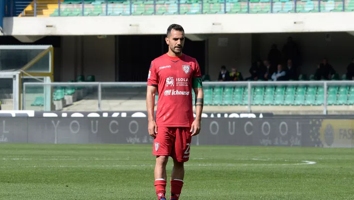 VERONA, ITALY - APRIL 08:  Marco Sau of Cagliari during the serie A match between Hellas Verona FC and Cagliari Calcio at Stadio Marc'Antonio Bentegodi on April 8, 2018 in Verona, Italy.  (Photo by Dino Panato/Getty Images)