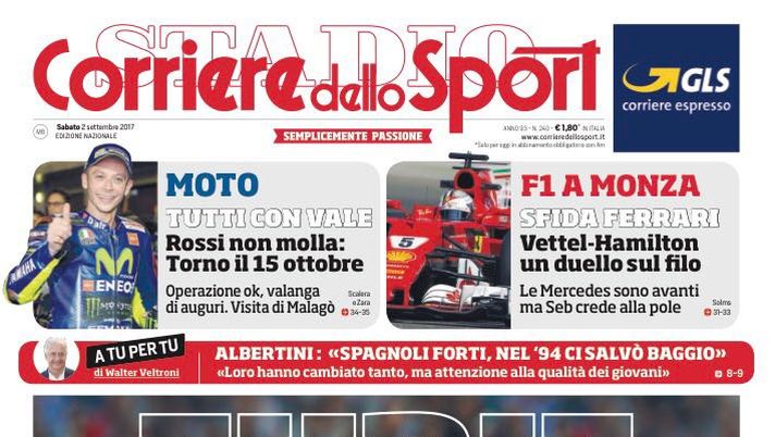 Prima Pagina, Corriere dello Sport: “Furie azzurre, Italia obbligata a vincere. Palermo, esame a Brescia in piena emergenza” 