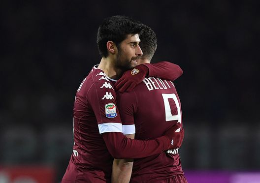 TURIN, ITALY - JANUARY 16: Marco Benassi (L) of FC Torino celebrates a goal with team mate Andrea Belotti during the Serie A match between FC Torino and AC Milan at Stadio Olimpico di Torino on January 16, 2017 in Turin, Italy. (Photo by Valerio Pennicino/Getty Images) TURIN, ITALY - JANUARY 16: Marco Benassi (L) of FC Torino celebrates a goal with team mate Andrea Belotti during the Serie A match between FC Torino and AC Milan at Stadio Olimpico di Torino on January 16, 2017 in Turin, Italy. (Photo by Valerio Pennicino/Getty Images)