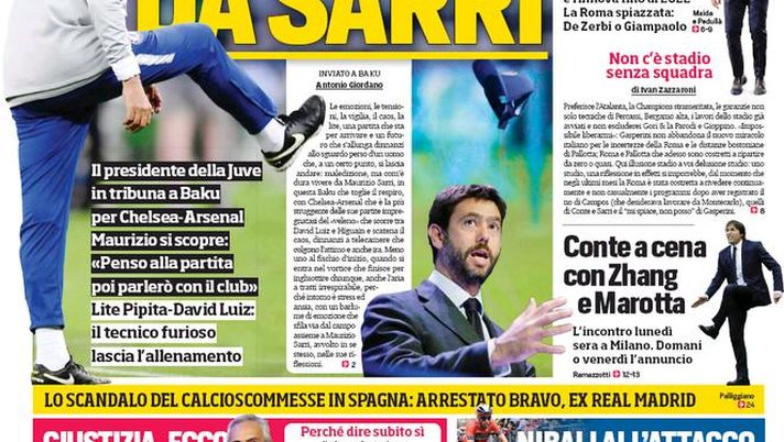 Prima Pagina, Corriere dello Sport: “Agnelli da Sarri. Allenatori, li cambiano tutti”  Prima Pagina, Corriere dello Sport: “Agnelli da Sarri. Allenatori, li cambiano tutti”