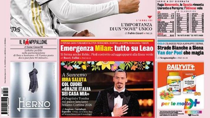 La Gazzetta dello Sport, la prima pagina di oggi, domenica 7 marzo 2021 