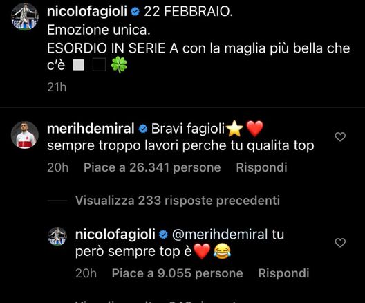 Botta e risposta tra Fagioli e Demiral Botta e risposta tra Fagioli e Demiral