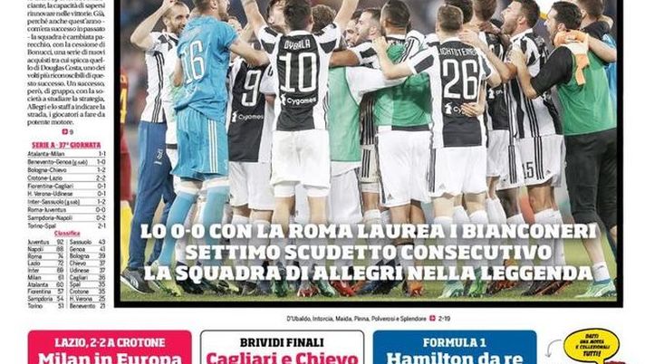 Prima Pagina, Corriere dello Sport: “7 bello Juve. Milan in Europa, bufera su Gigio. Lazio-Inter sfida Champions. Brividi finali…” Prima Pagina, Corriere dello Sport: “7 bello Juve. Milan in Europa, bufera su Gigio. Lazio-Inter sfida Champions. Brividi finali…”