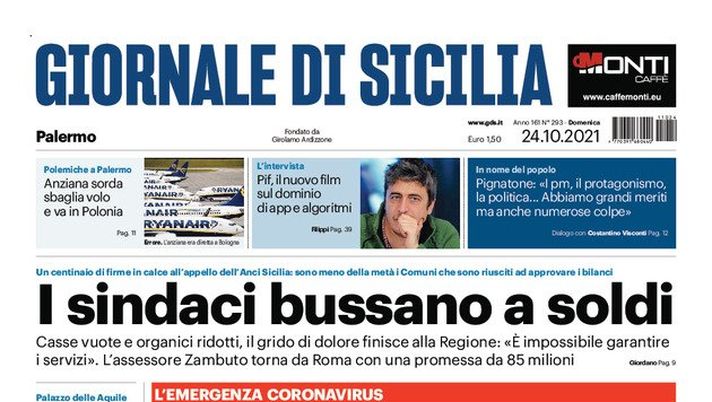 Prima Pagina, Giornale di Sicilia: “I sindaci bussano a soldi” - immagine 1
