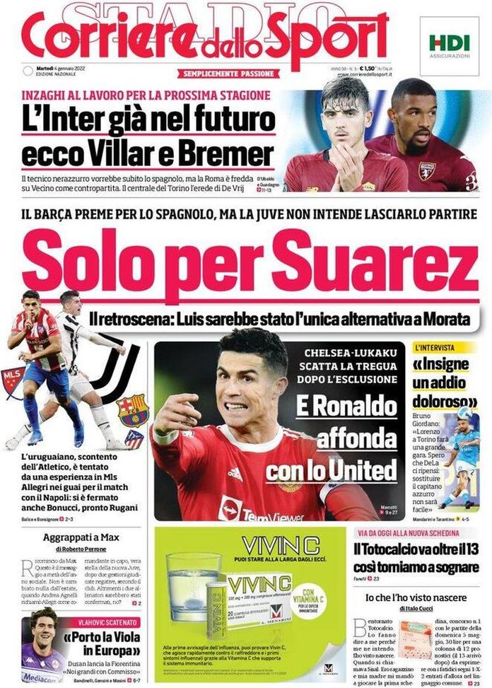 Prima Pagina, Corriere dello Sport: “Ronaldo affonda con lo United” Prima Pagina