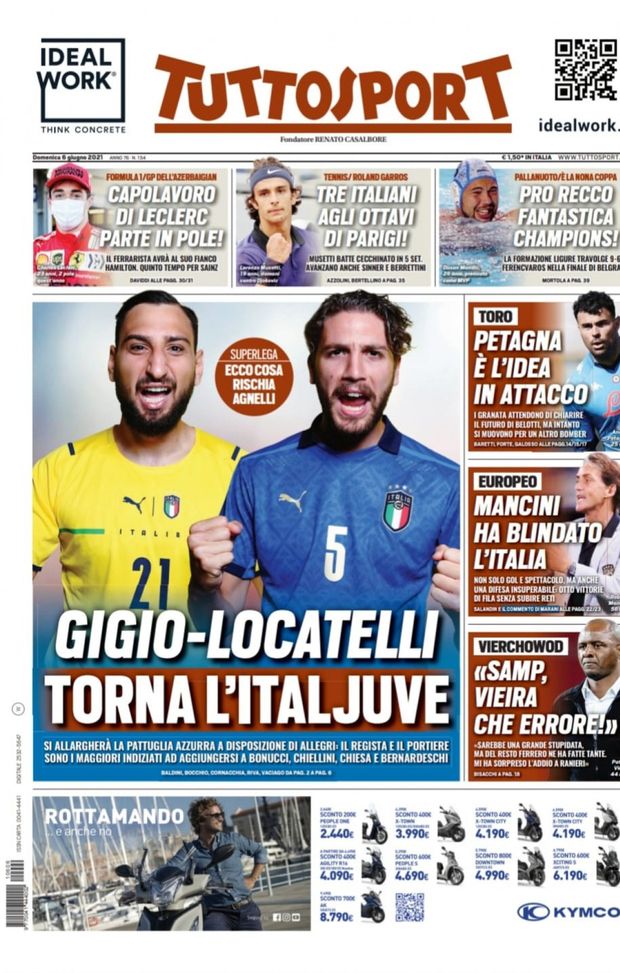 Prima Pagina, Tuttosport: “Gigio-Locatelli, torna l’ItalJuve. Toro, idea Petagna” 