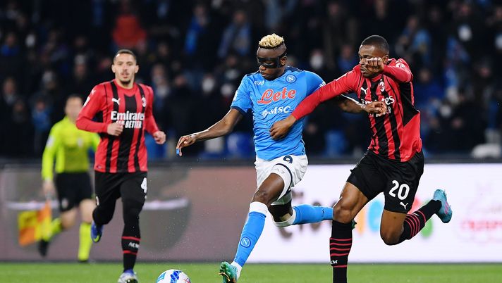 Pierre Kalulu e Victor Osimhen, calciatori di Milan e Napoli (getty images)