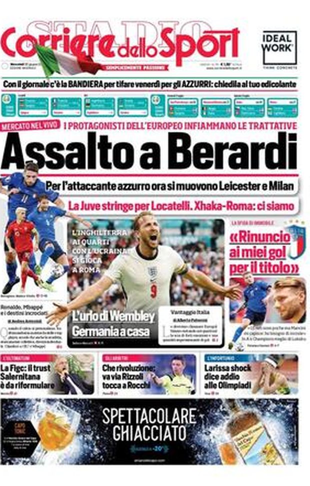 Prima Pagina, Corriere dello Sport: “Leicester e Milan su Berardi. Juve-Locatelli” 